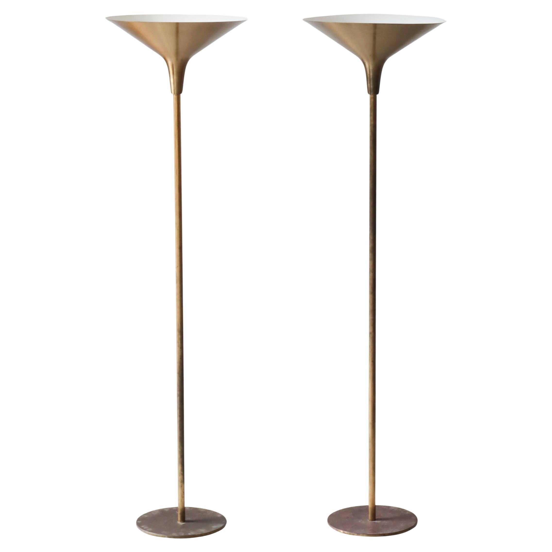 Danish Modern Large Uplight Floor Lamps Model in Brass by TH. Valentiner, 1950s