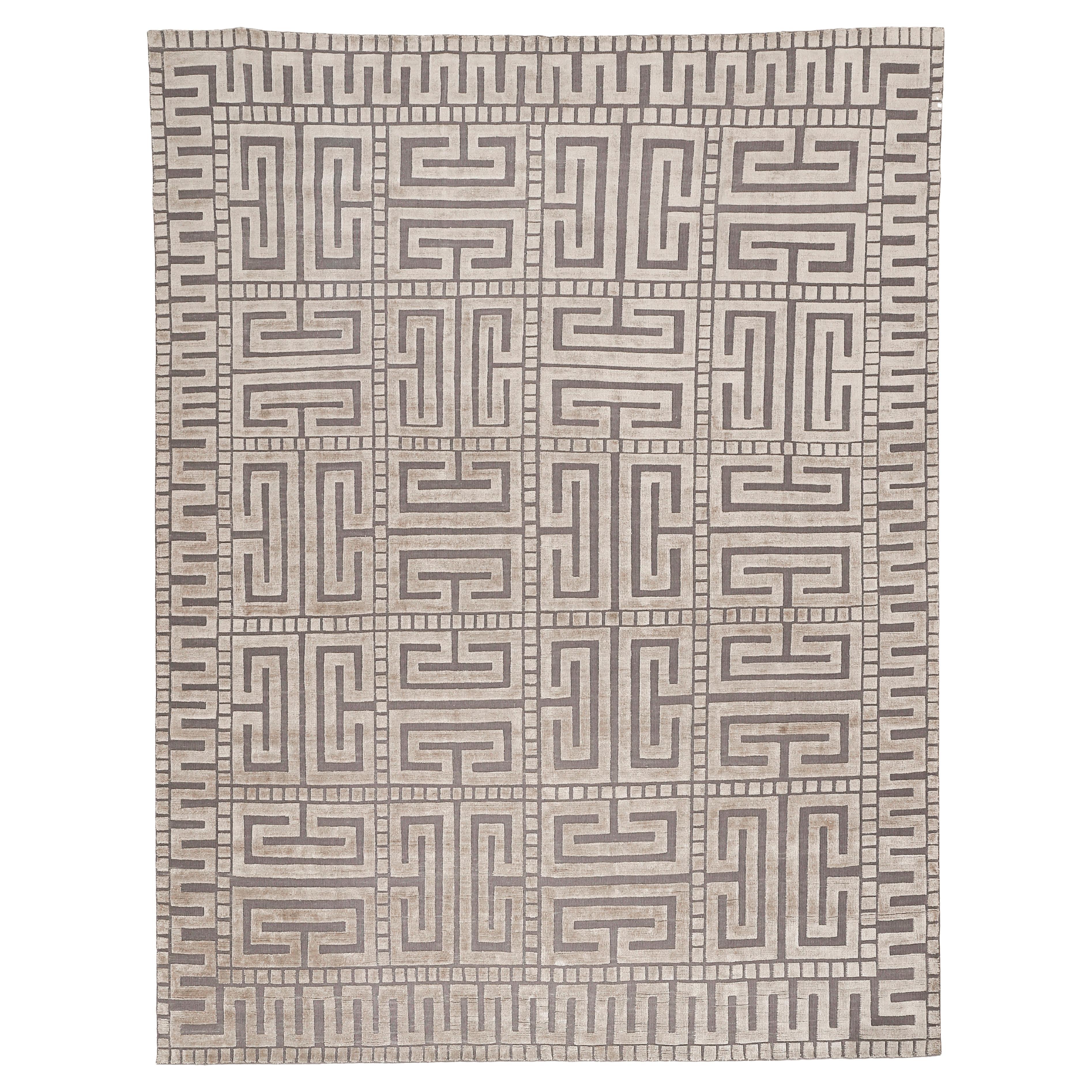 Tapis moderne scandinave en soie texturée Ursula en Silver (a) Gallery Alberto Levi