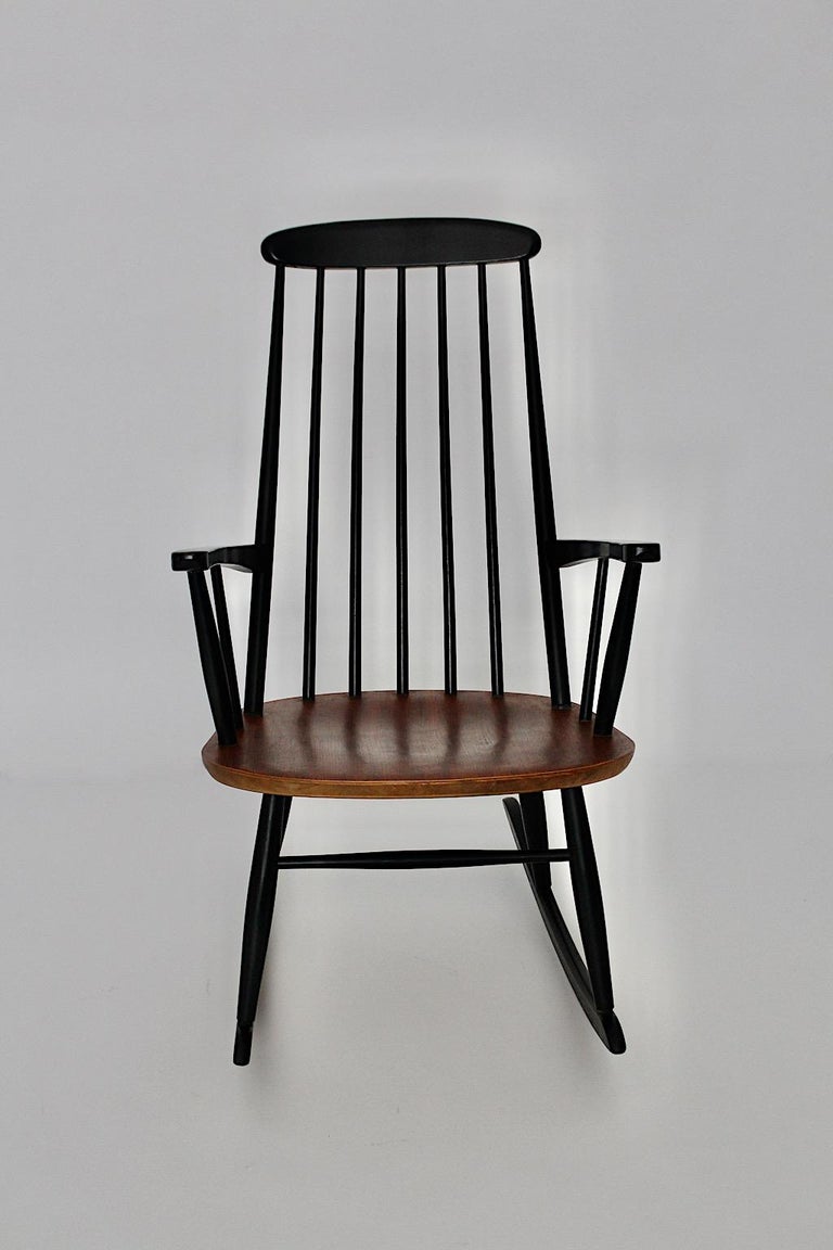 Scandinavian Modern Vintage Black Brown Wood Rocking Chair Ilmari scandinavian-modern-vintage-black-brown-wood-rocking-chair-ilmari