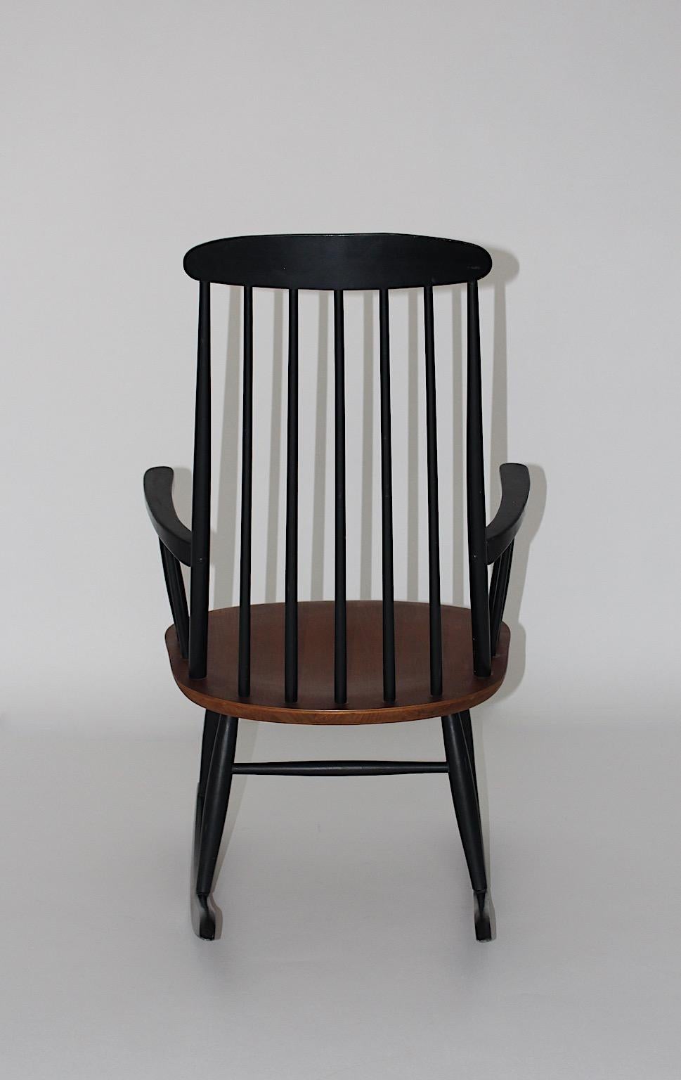 Scandinavian Modern Vintage Black Teak Rocking Chair Ilmari Tapiovaara, 1950s For Sale 3