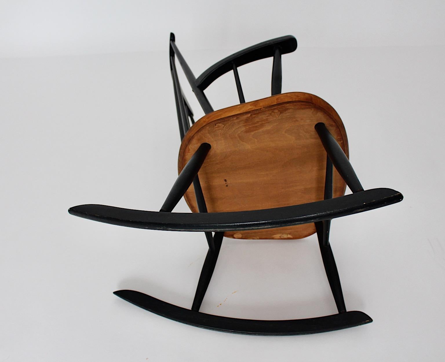 Scandinavian Modern Vintage Black Teak Rocking Chair Ilmari Tapiovaara, 1950s For Sale 4