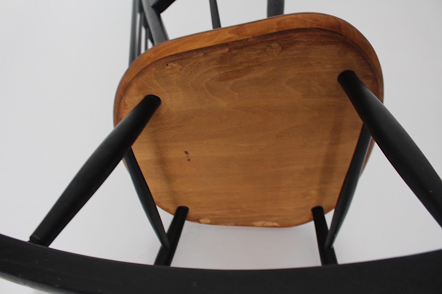 Scandinavian Modern Vintage Black Teak Rocking Chair Ilmari Tapiovaara, 1950s For Sale 12