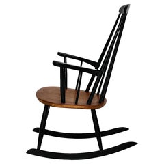 Scandinavian Modern Vintage Black Teak Rocking Chair Ilmari Tapiovaara, 1950s