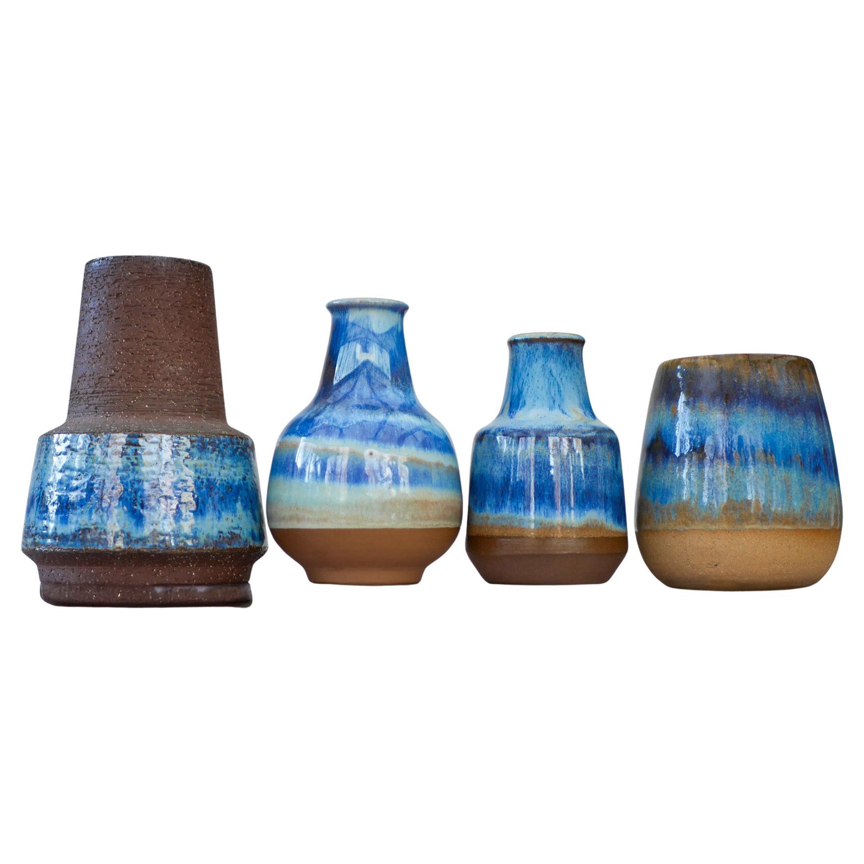 Scandinavian modern vintage blue vases by Michael Andersen, Bornholm, Denmark.