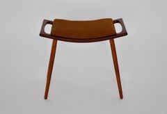 Scandinavian Modern Vintage Brown Burnt Orange Teak Stool or Footstool 1960s