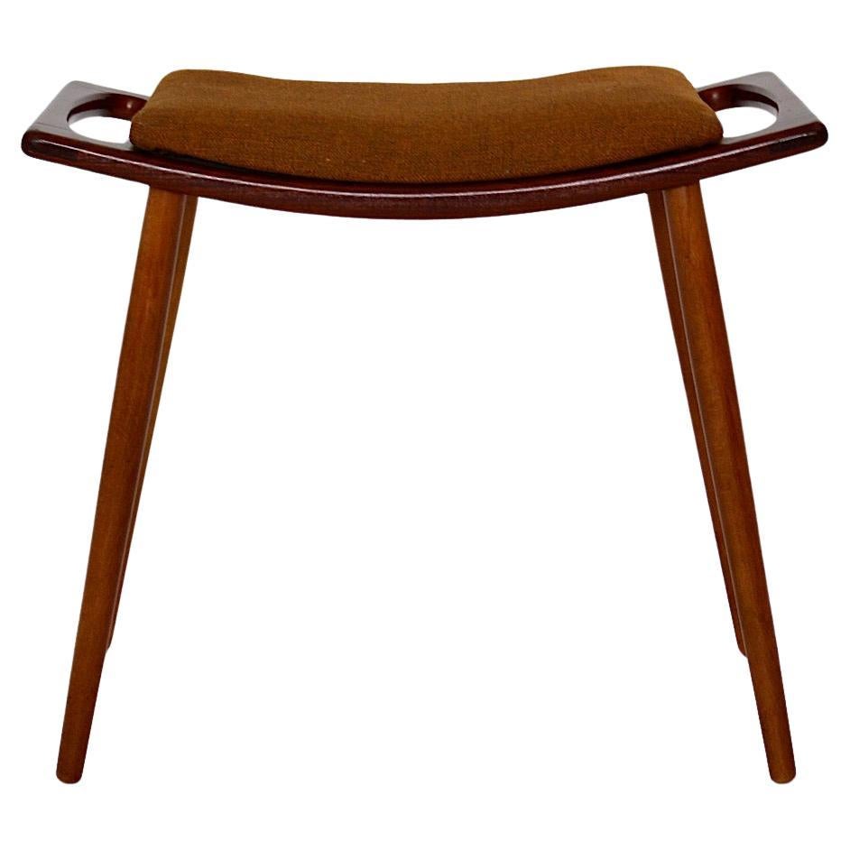 Scandinavian Modern Vintage Brown Burnt Orange Teak Stool or Footstool 1960s