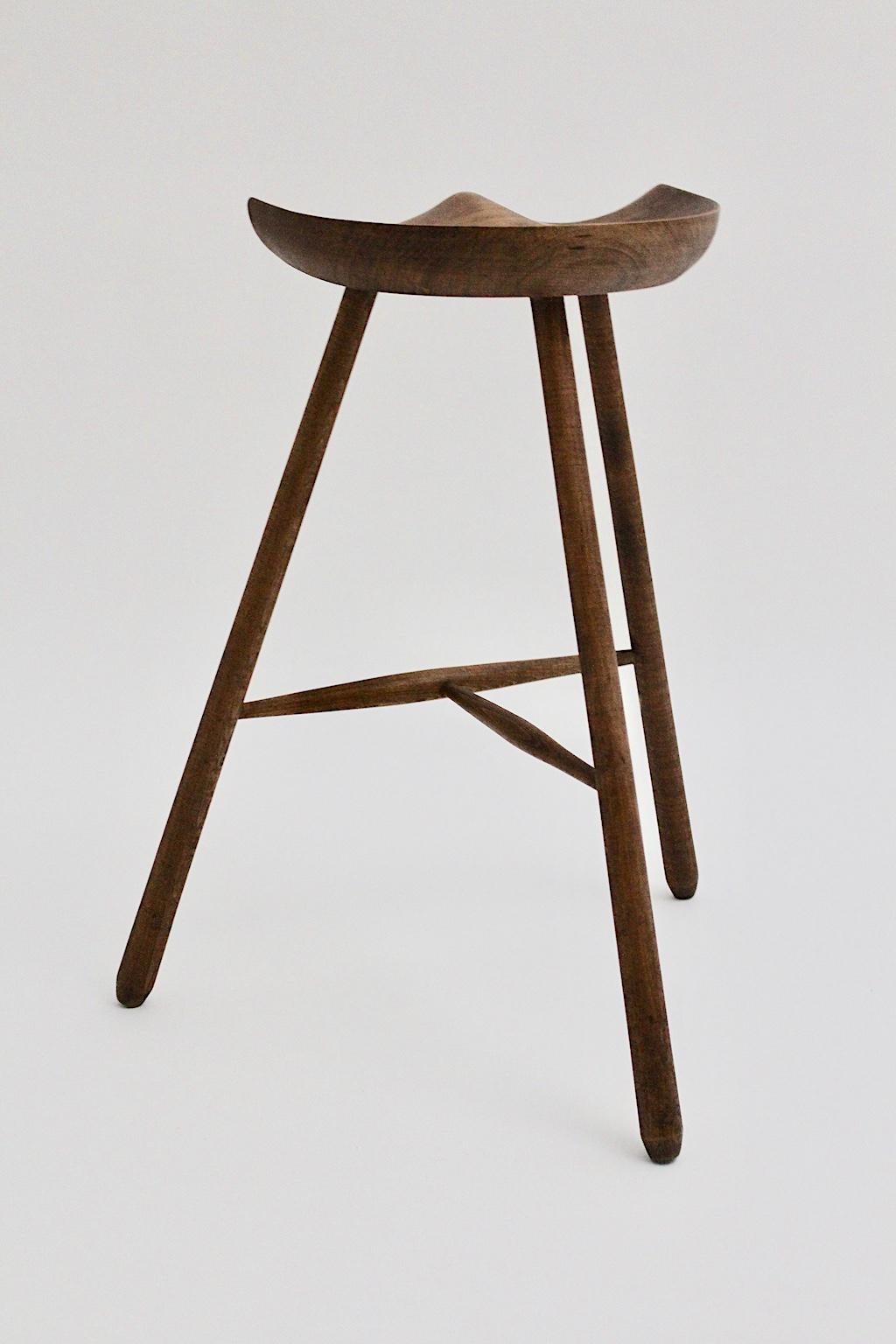 Scandinavian Modern Vintage Brown Teak Stool by Arne Hovmand-Olsen 1960s Denmark For Sale 3