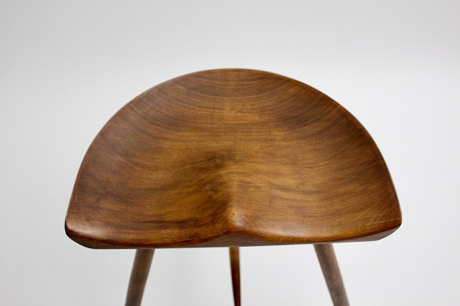 Scandinavian Modern Vintage Brown Teak Stool by Arne Hovmand-Olsen 1960s Denmark For Sale 7