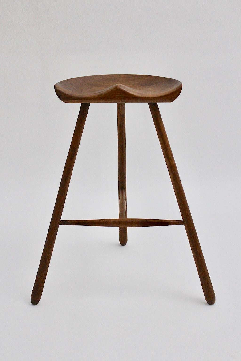 Danish Scandinavian Modern Vintage Brown Teak Stool by Arne Hovmand-Olsen 1960s Denmark For Sale