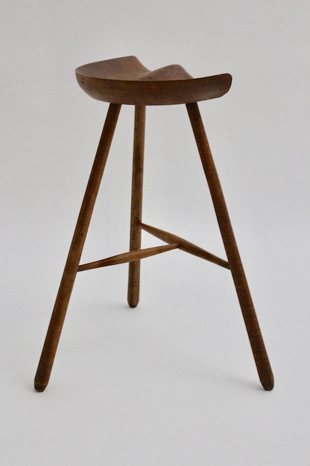 Scandinavian Modern Vintage Brown Teak Stool by Arne Hovmand-Olsen 1960s Denmark For Sale 2
