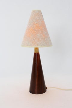 Skandinavische moderne Tischlampe aus braunem Teakholz und weißem Segeltuch, Dänemark, um 1960