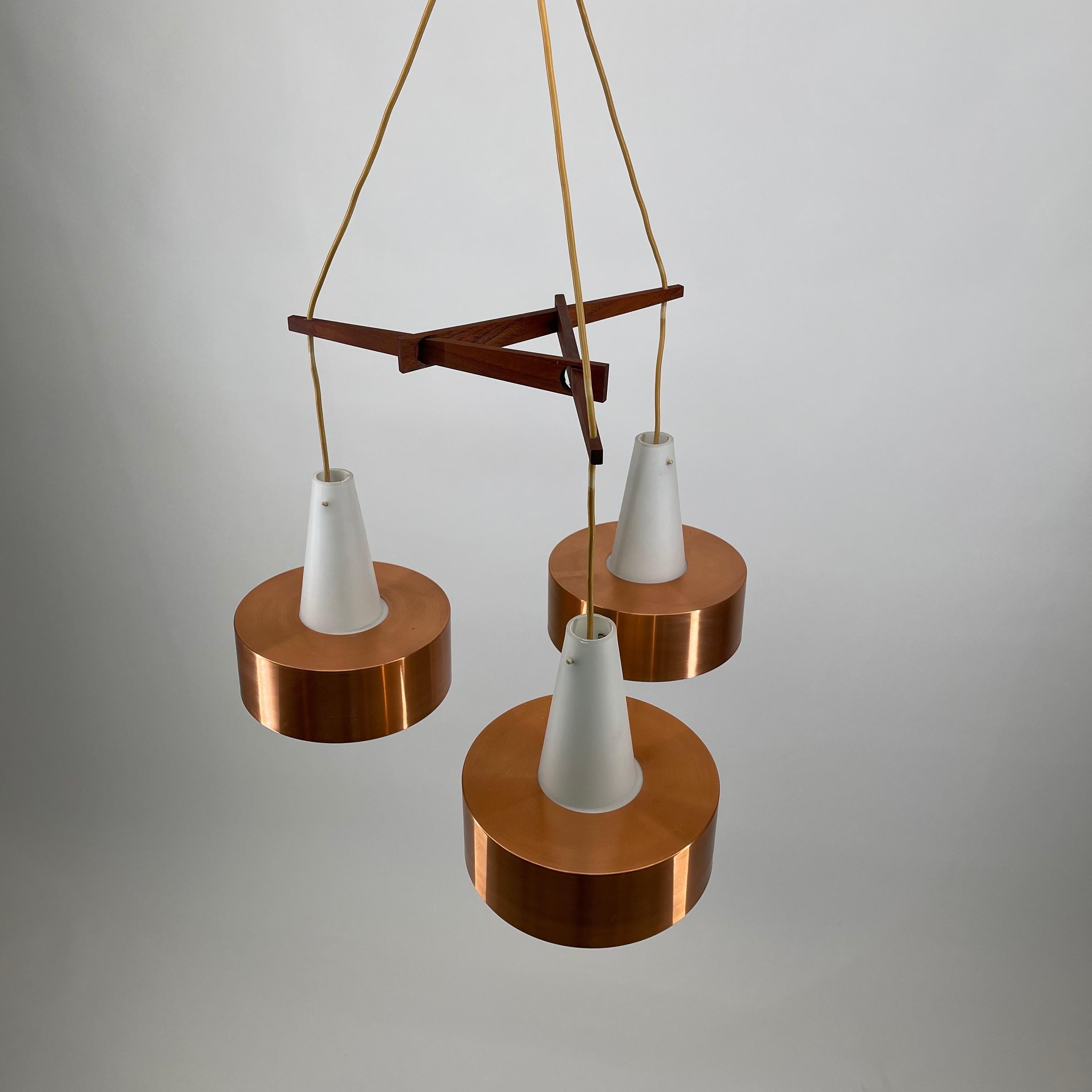 Scandinavian Modern Vintage Copper Metal Chandelier by Jo Hammerborg, 1960s For Sale 4