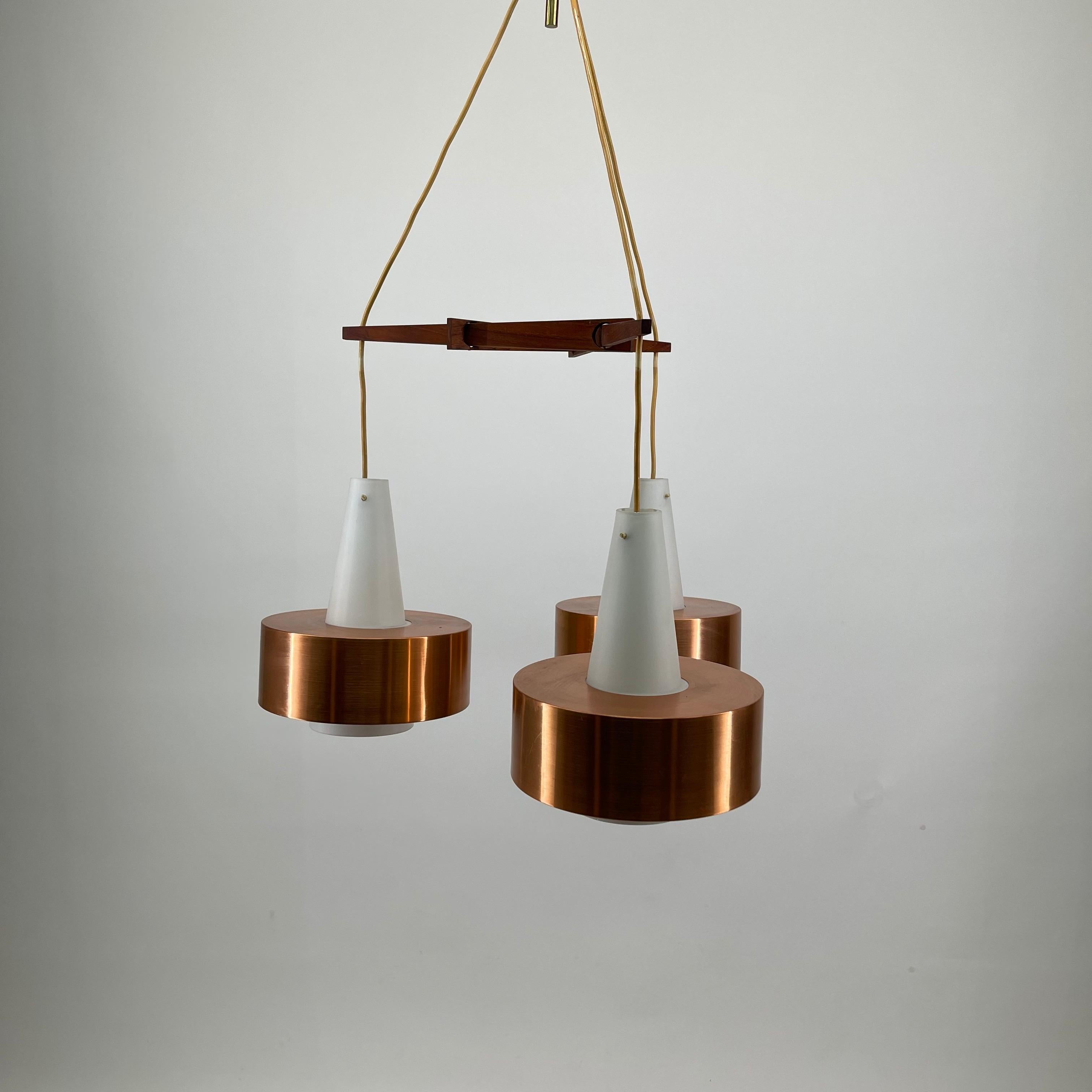 Mid-Century Modern Scandinavian Modern Vintage Copper Metal Chandelier by Jo Hammerborg, 1960s For Sale