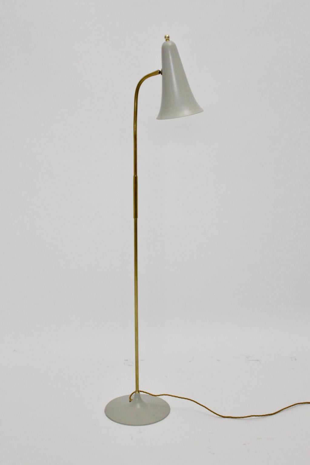 Scandinavian Modern Vintage Grey Brass Metal Floor Lamp Denmark, circa 1950 For Sale 4
