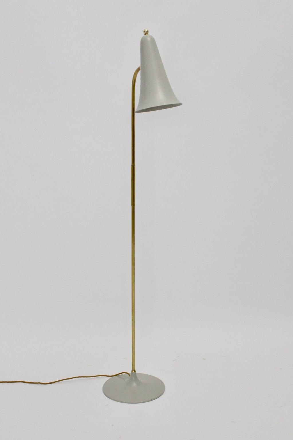 Scandinavian Modern Vintage Grey Brass Metal Floor Lamp Denmark, circa 1950 For Sale 7