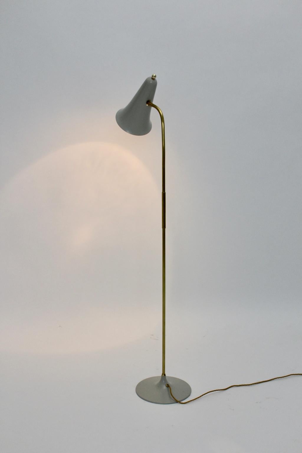 Danish Scandinavian Modern Vintage Grey Brass Metal Floor Lamp Denmark, circa 1950 For Sale