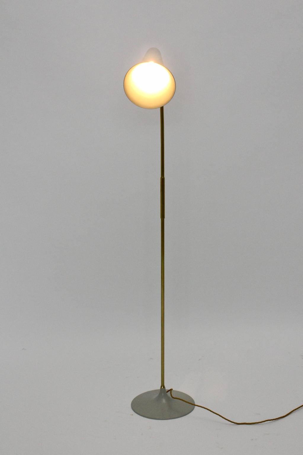 Scandinavian Modern Vintage Grey Brass Metal Floor Lamp Denmark, circa 1950 For Sale 1