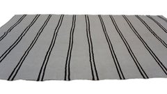 Scandinavian Modern Vintage Ivory with Black Striped Hemp Kilim 5'10''x11'
