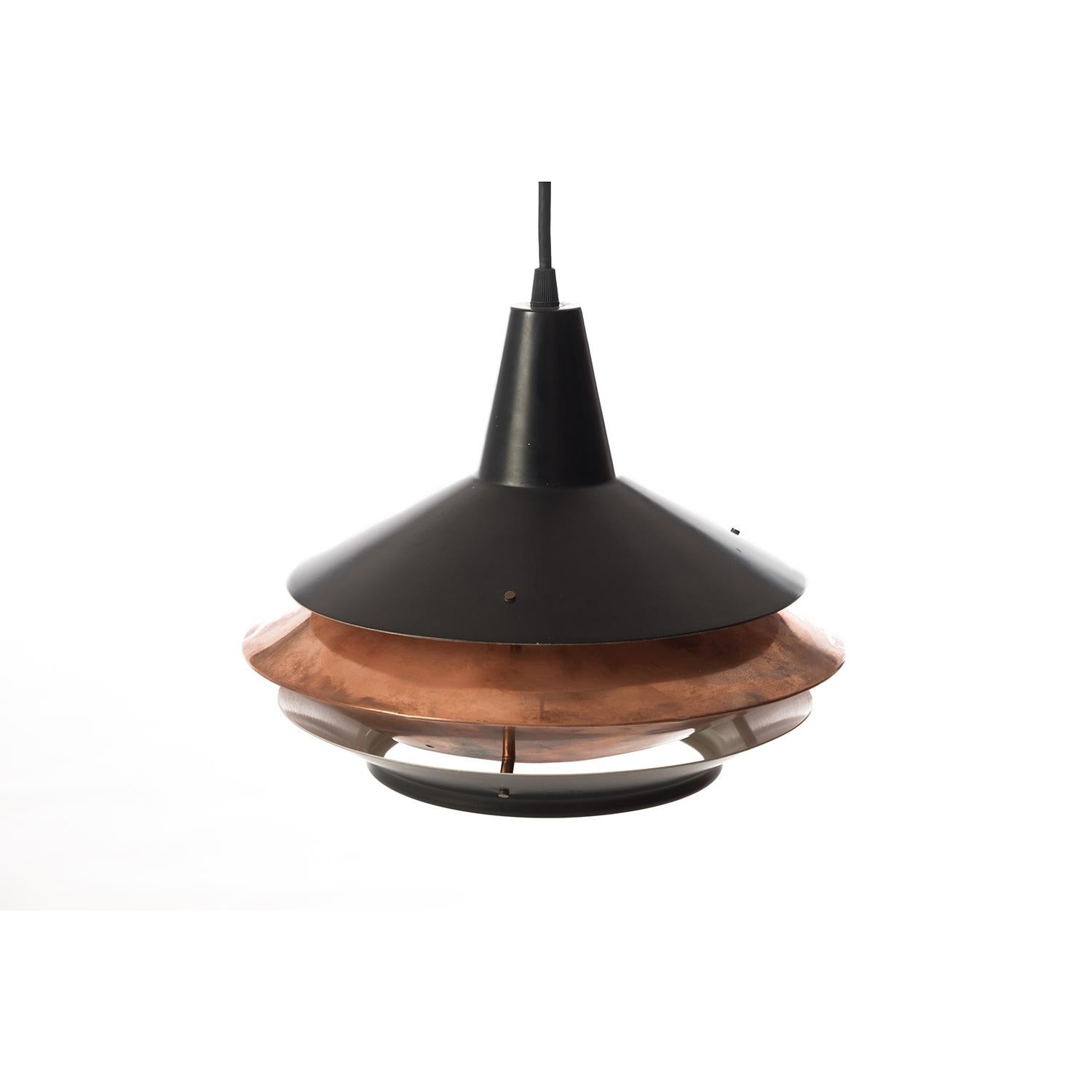 Scandinavian Modern Vintage Lantern Shaped Pendant Fixture in Black and Copper 3