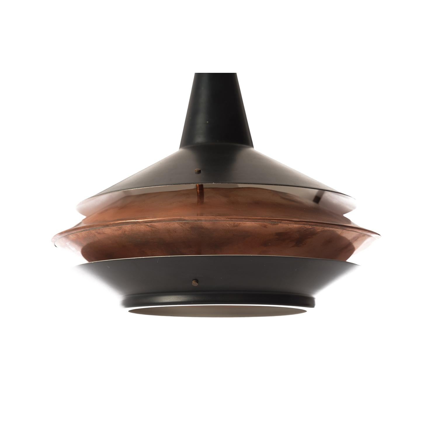 Scandinavian Modern Vintage Lantern Shaped Pendant Fixture in Black and Copper 4