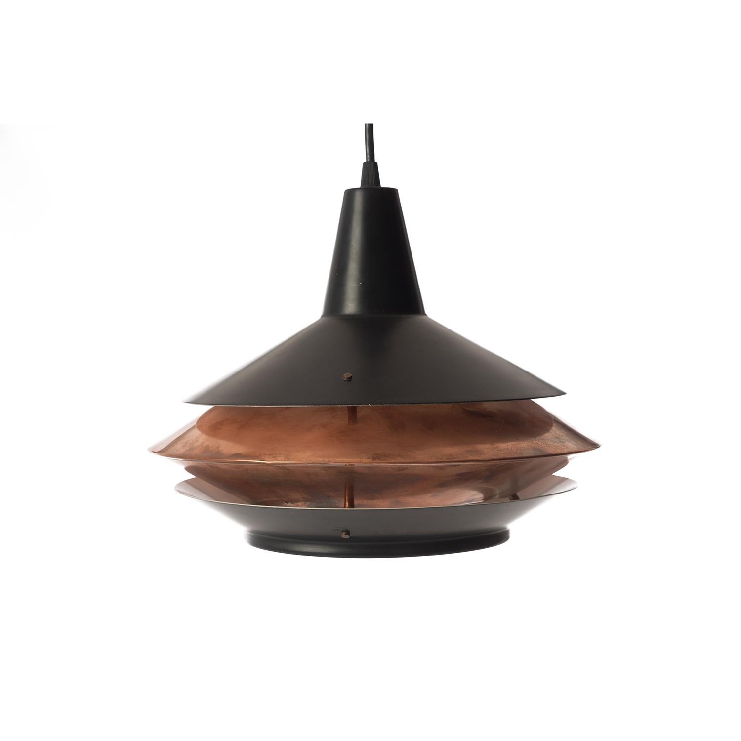 Scandinavian Modern Vintage Lantern Shaped Pendant Fixture in Black and Copper 5