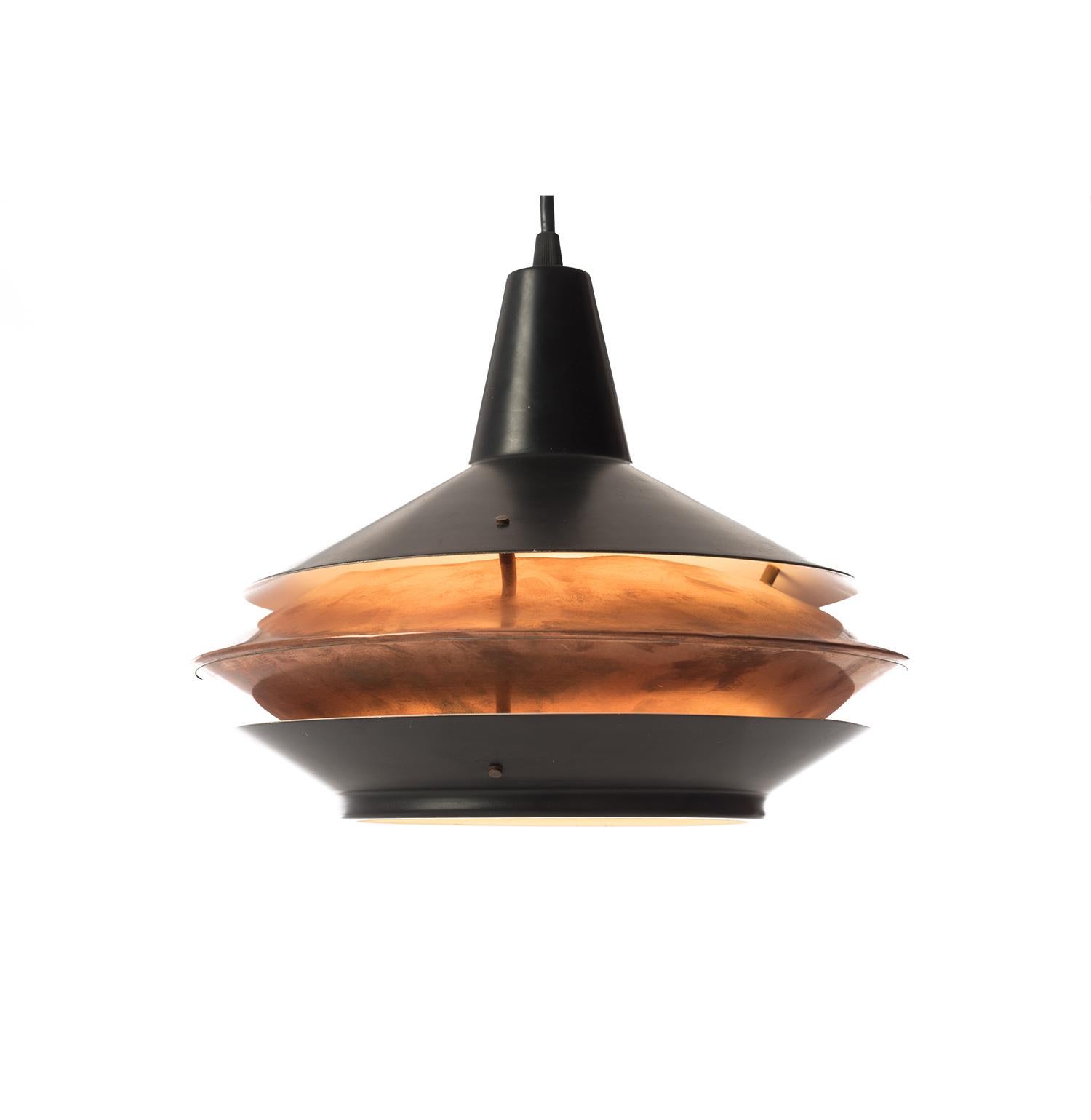 20th Century Scandinavian Modern Vintage Lantern Shaped Pendant Fixture in Black and Copper