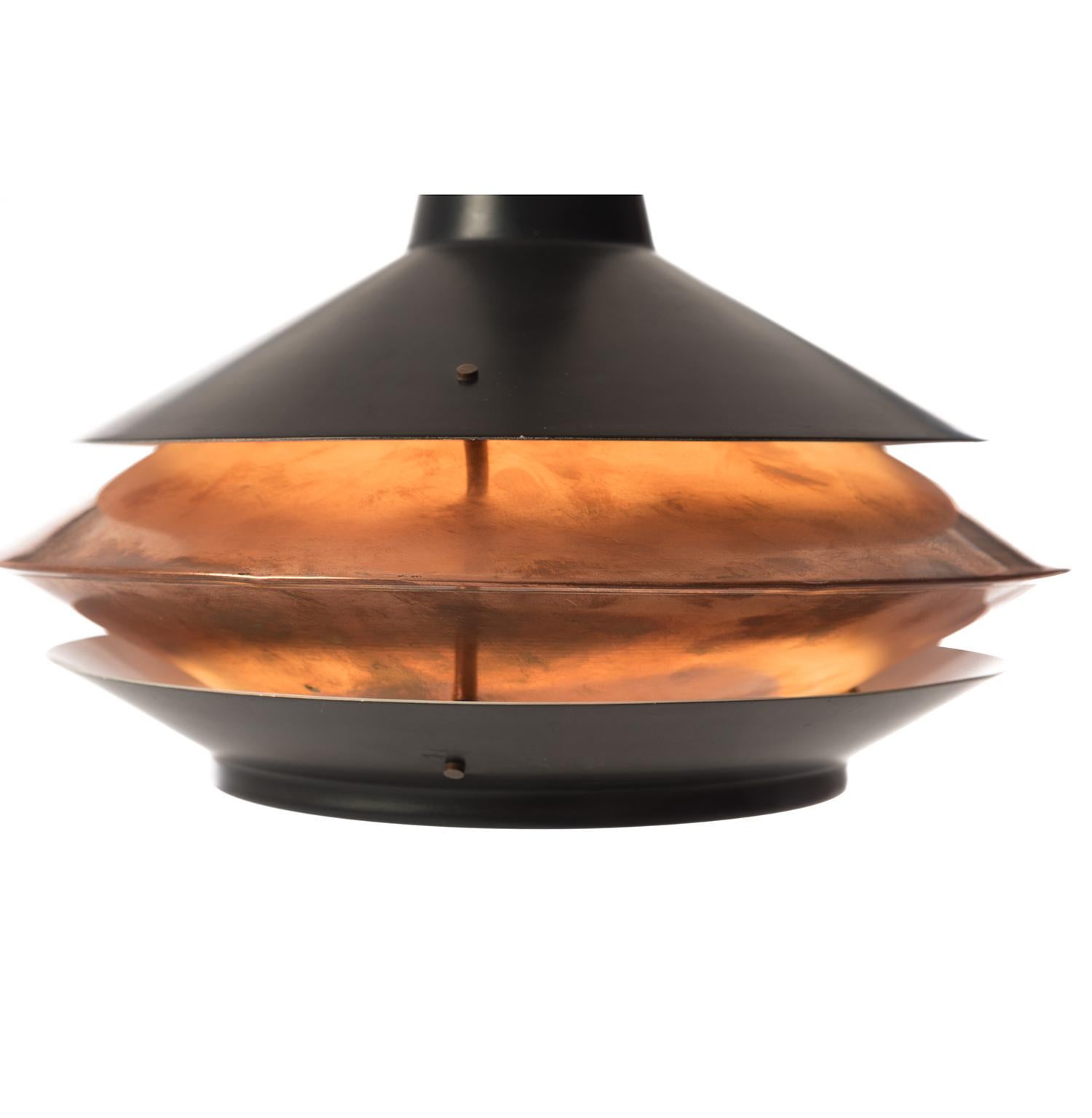 Metal Scandinavian Modern Vintage Lantern Shaped Pendant Fixture in Black and Copper