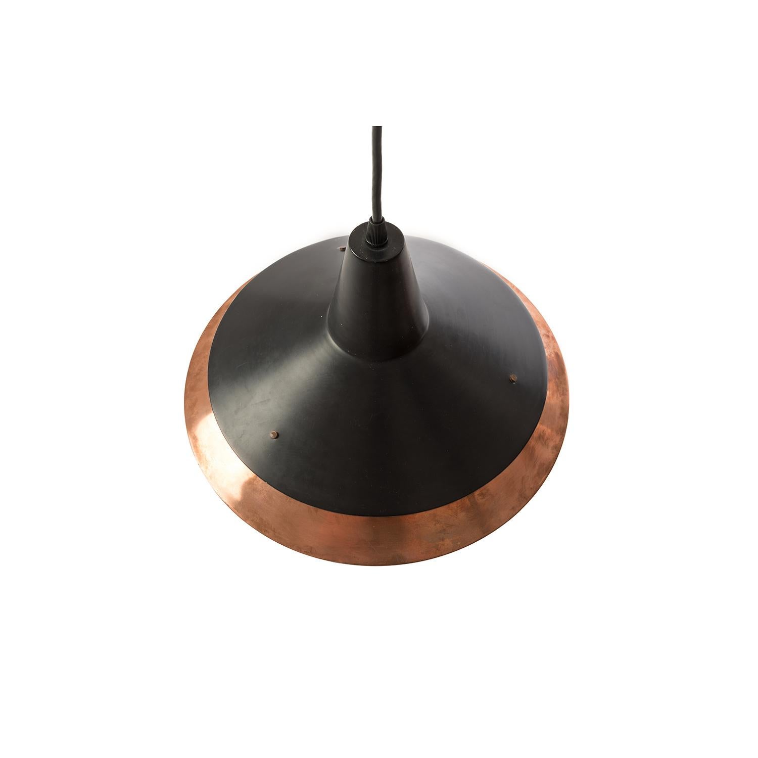 Scandinavian Modern Vintage Lantern Shaped Pendant Fixture in Black and Copper 1