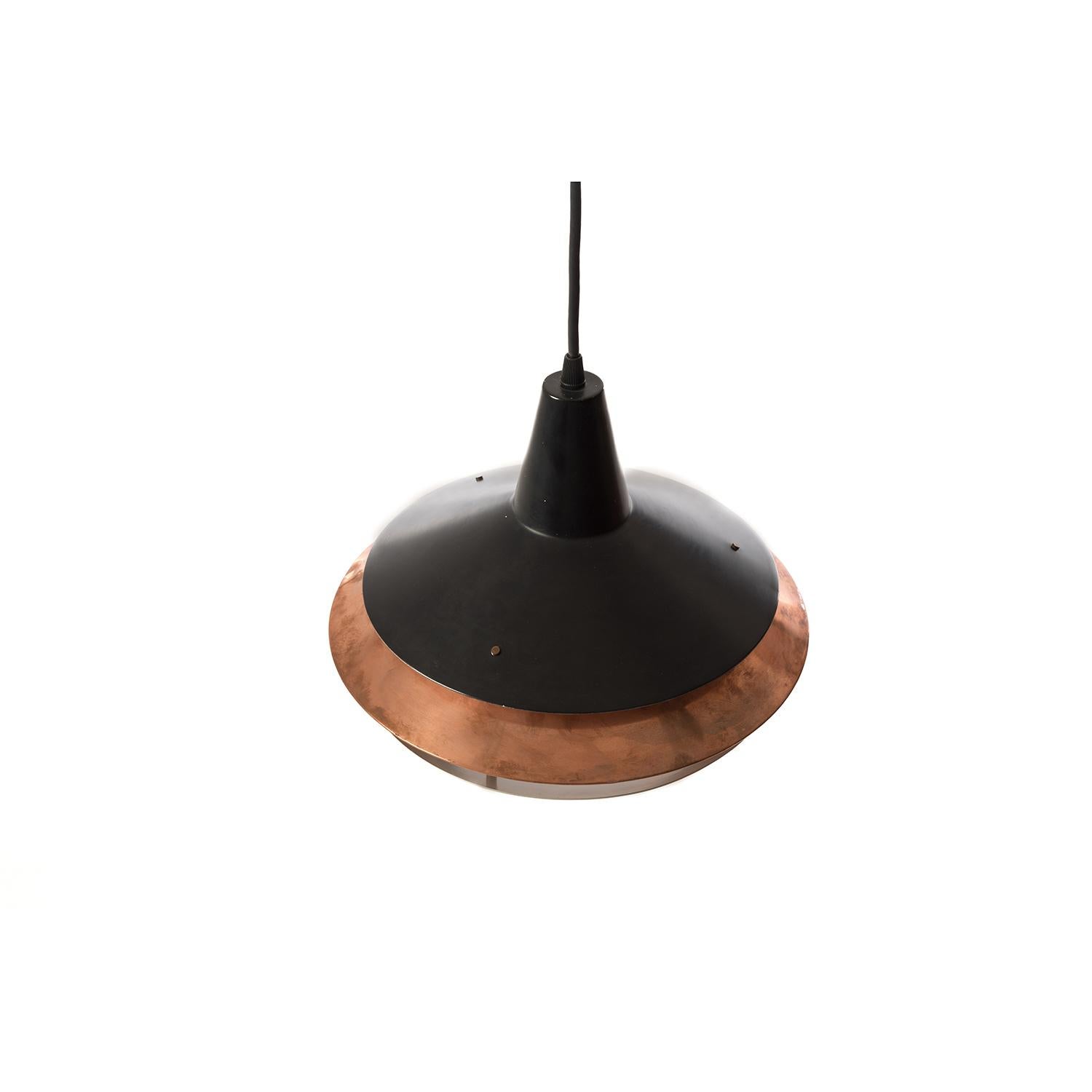 Scandinavian Modern Vintage Lantern Shaped Pendant Fixture in Black and Copper 2