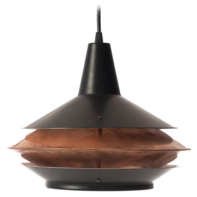 Scandinavian Modern Vintage Lantern Shaped Pendant Fixture in Black and Copper