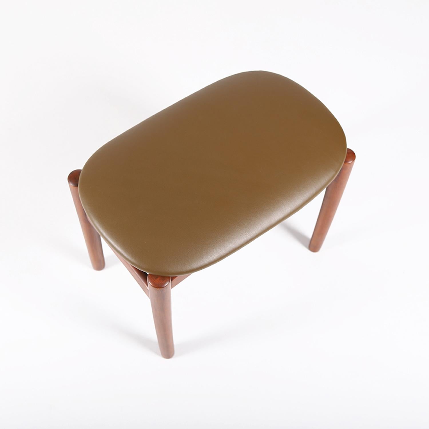 Danish Scandinavian Modern Upholstered Beech Footstool