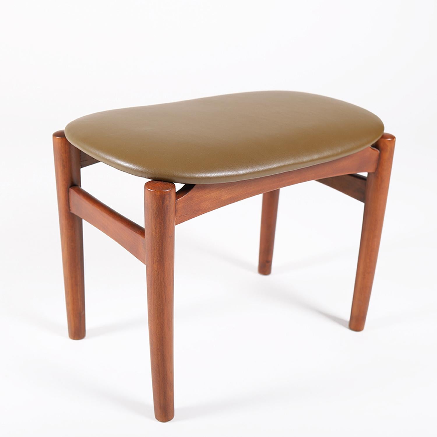 Lacquered Scandinavian Modern Upholstered Beech Footstool