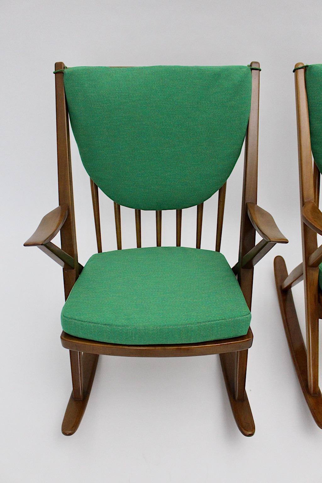 20th Century Scandinavian Modern Vintage Organic Beech Rocking Chairs Duo Frank Reenskaug  For Sale