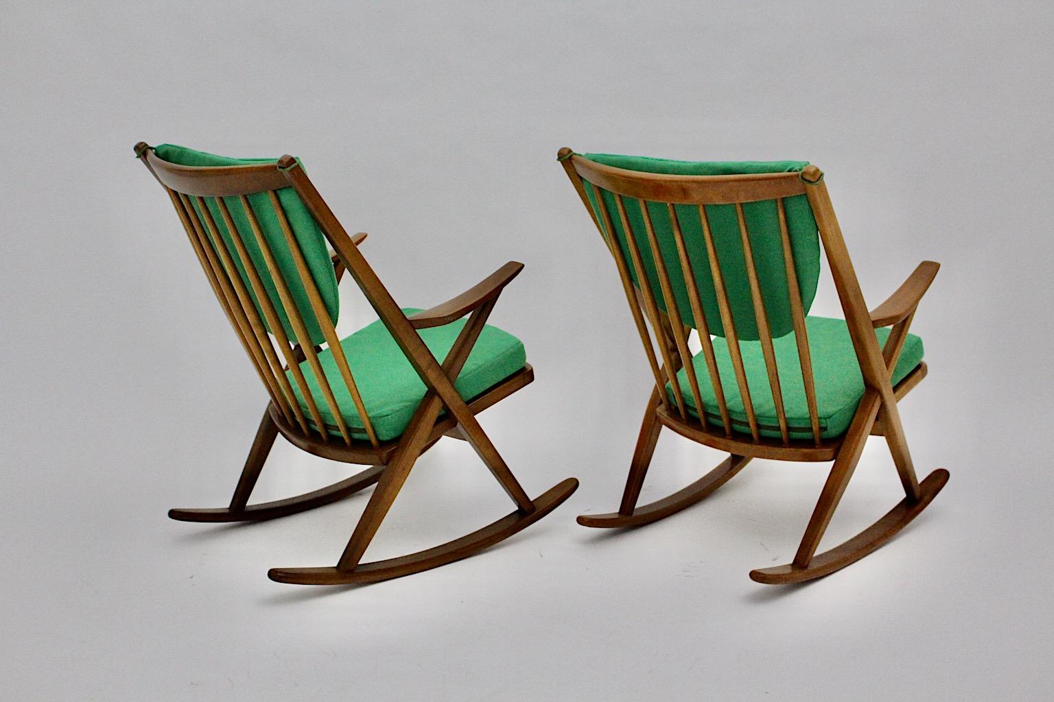 Scandinavian Modern Vintage Organic Beech Rocking Chairs Duo Frank Reenskaug  For Sale 1