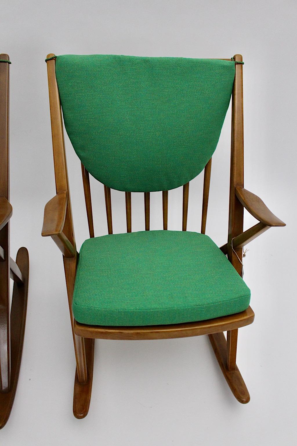 Scandinavian Modern Vintage Organic Beech Rocking Chairs Duo Frank Reenskaug  For Sale 3