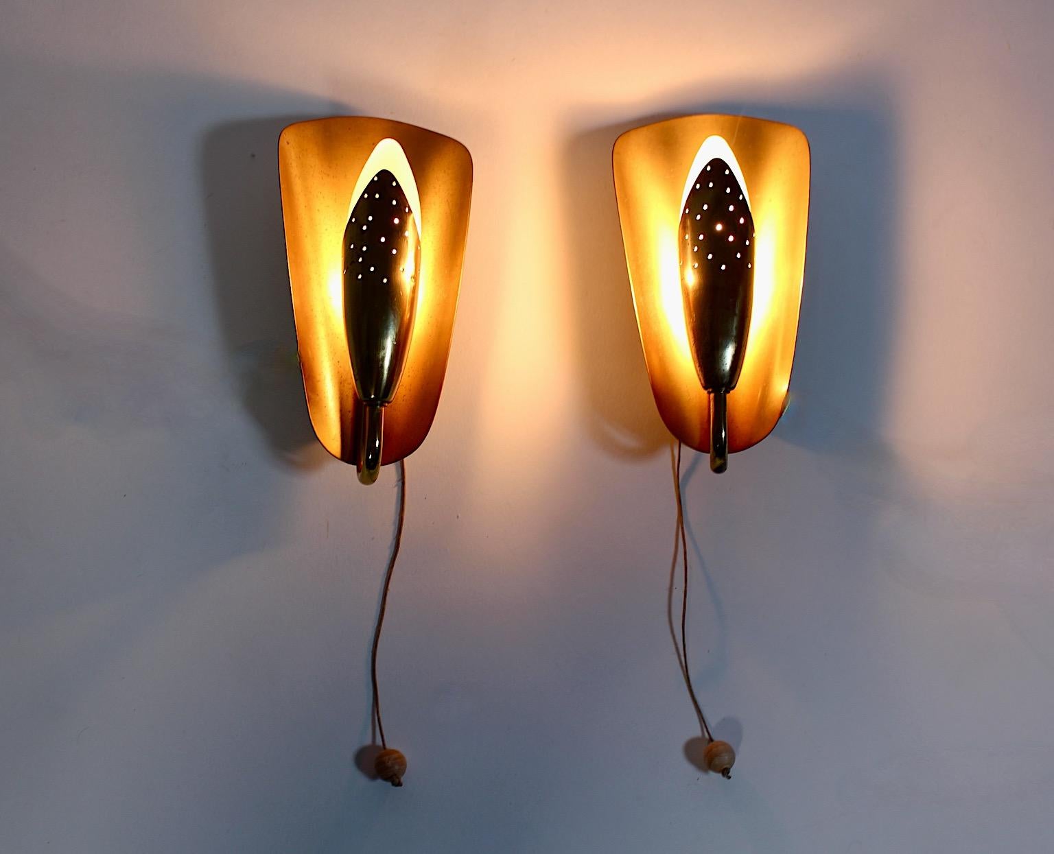 Paire d'appliques en laiton patiné Scandinavian Modern Vintage Acking 1950 en vente 4