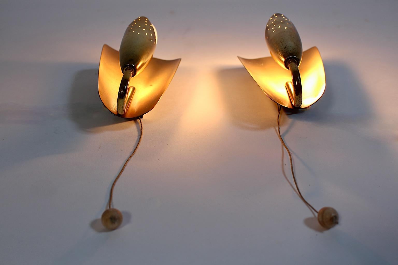 Paire d'appliques en laiton patiné Scandinavian Modern Vintage Acking 1950 en vente 6