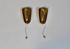 Scandinavian Modern Vintage Patinated Brass Pair Sconces Wall Lights Acking 1950