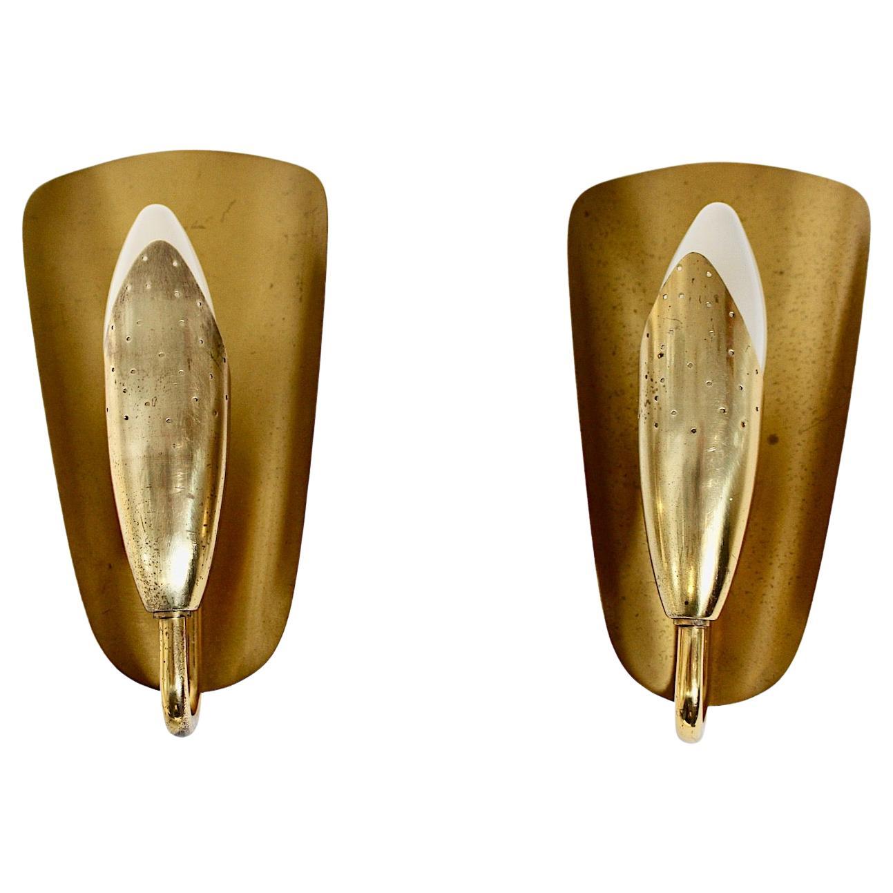 Paire d'appliques en laiton patiné Scandinavian Modern Vintage Acking 1950
