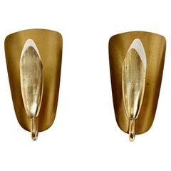 Scandinavian Modern Vintage Patinated Brass Pair Sconces Wall Lights Acking 1950