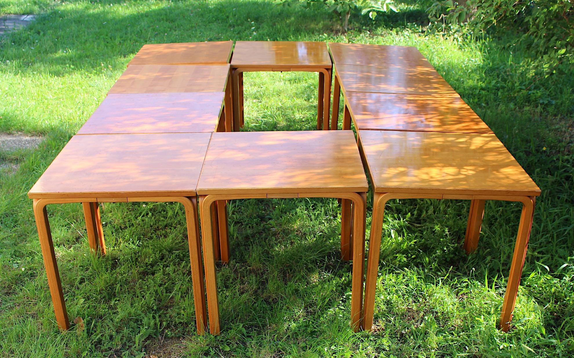 Mesa auxiliar vintage escandinava de abedul cuadrada Alvar Aalto 1946 Finlandia en venta 12
