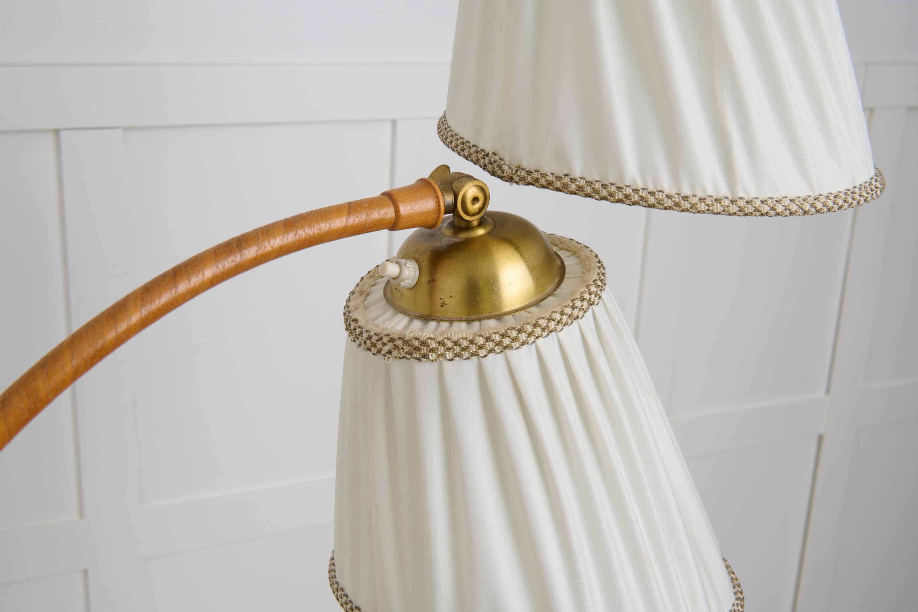 Elm Scandinavian Modern Vintage Swedish Floor Lamp with Three Light Sources For Sale