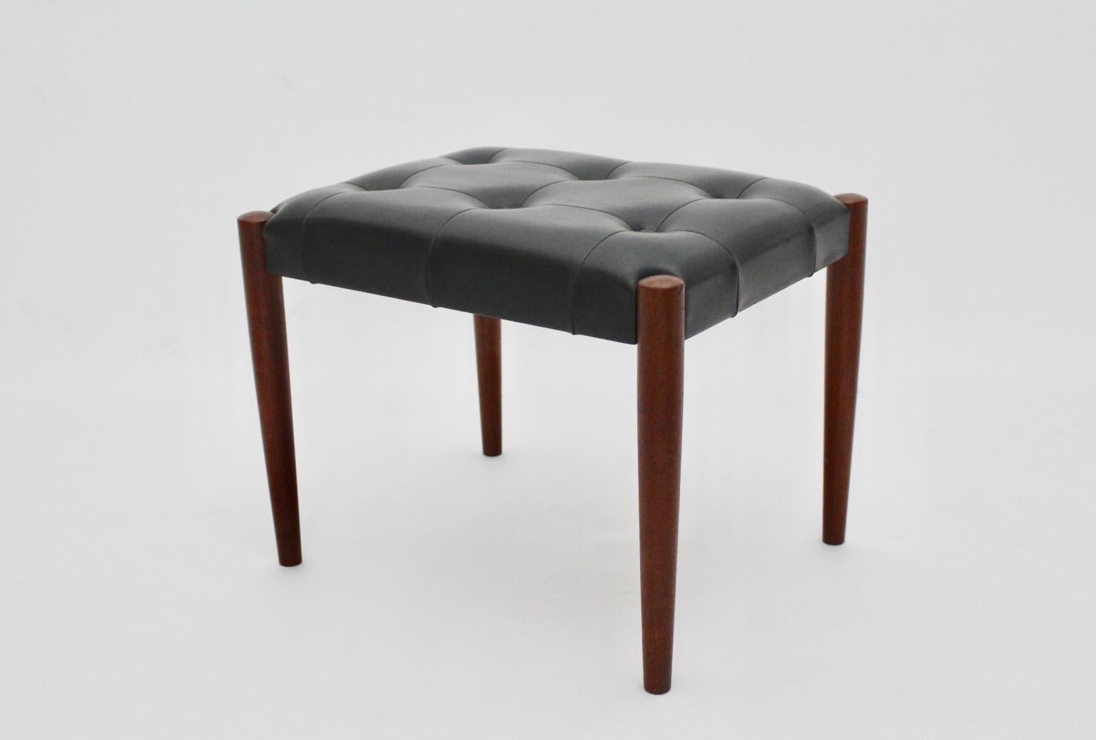 Faux Leather Scandinavian Modern Vintage Teak Stool by Erik Jorgensen Korinth, 1960, Denmark