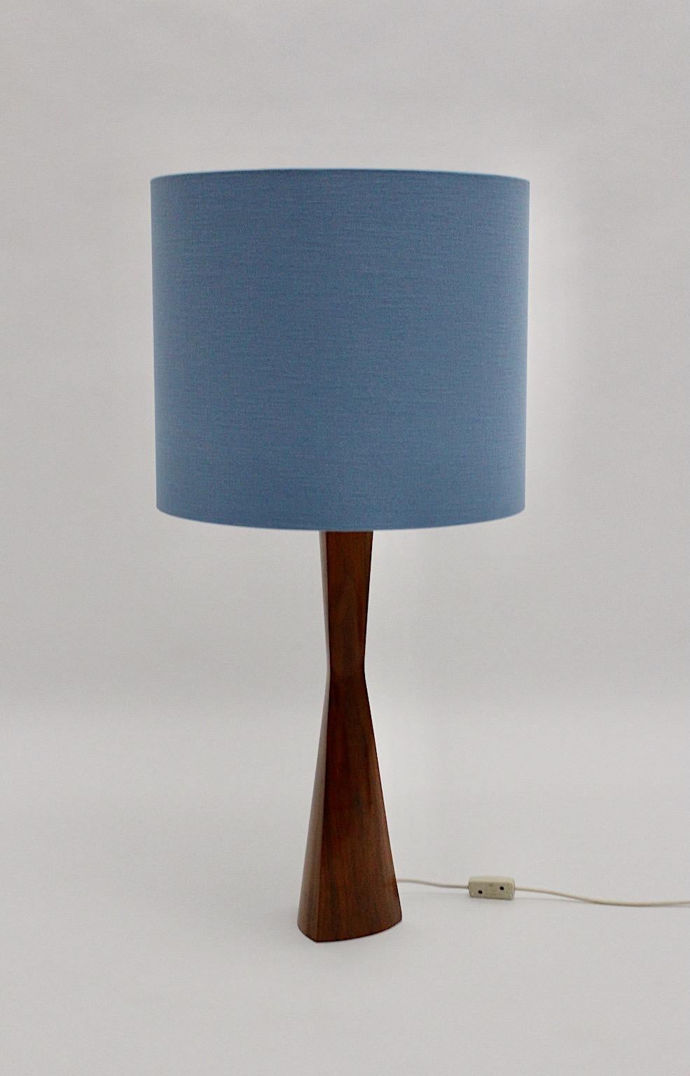 Scandinavian Modern Vintage Teak Table Lamp Blue Lampshade, 1960s, Denmark For Sale 1