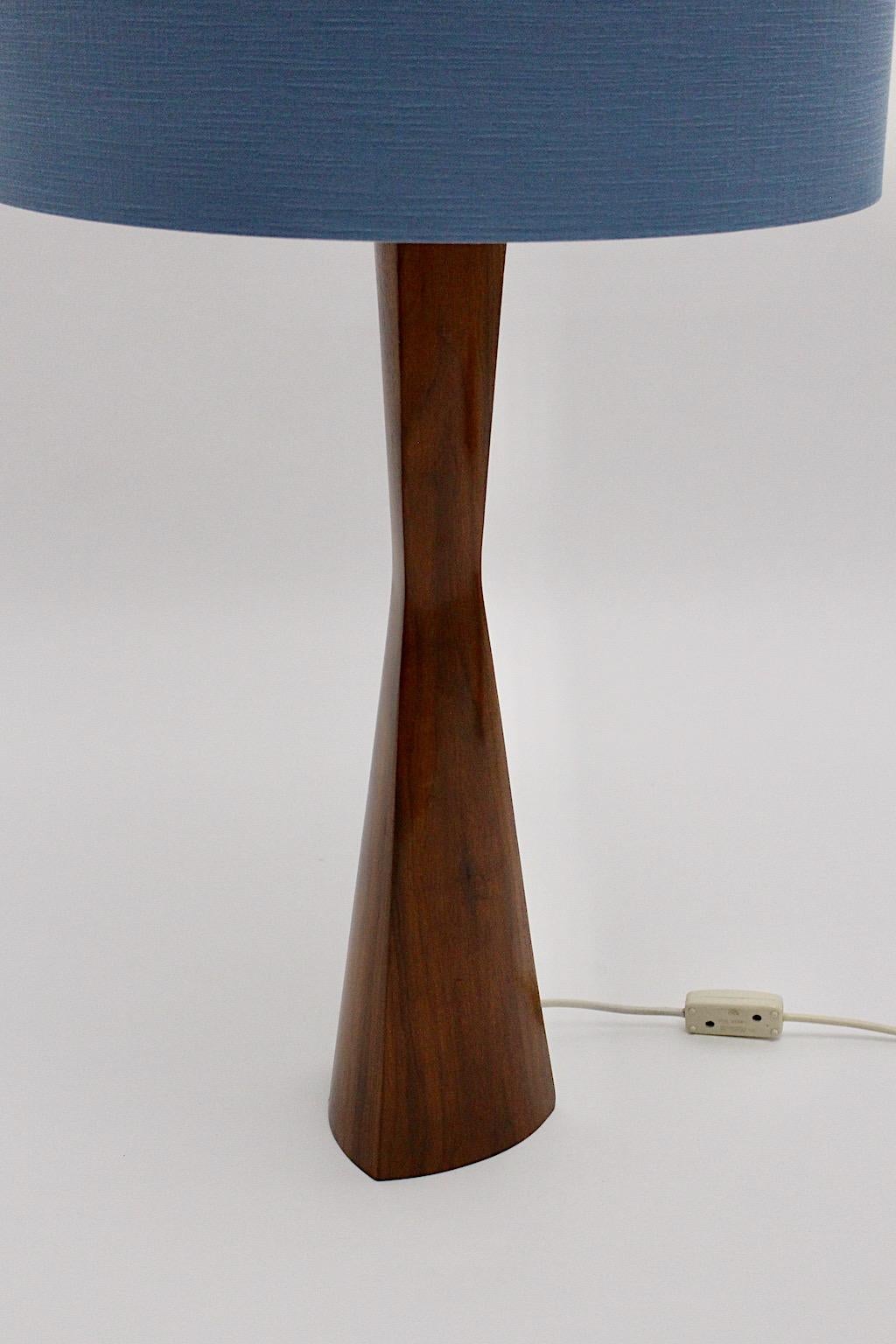 Scandinavian Modern Vintage Teak Table Lamp Blue Lampshade, 1960s, Denmark For Sale 2