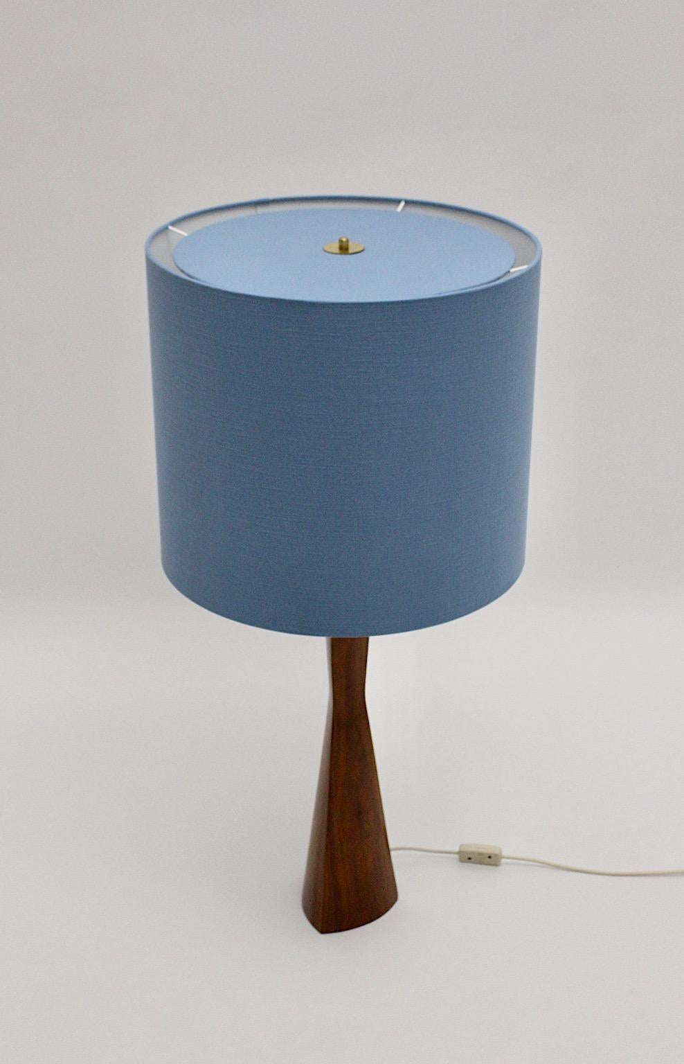 Scandinavian Modern Vintage Teak Table Lamp Blue Lampshade, 1960s, Denmark For Sale 3