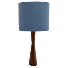 Lámpara de mesa escandinava moderna vintage de teca, pantalla azul denim, años 60, Dinamarca