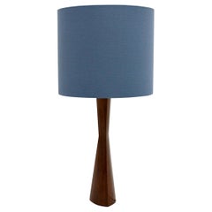 Lampe de bureau scandinave moderne vintage en teck avec abat-jour bleu, années 1960, Danemark