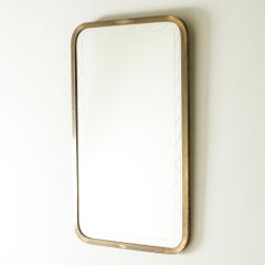 Swedish Modern Wall Mirror, Brass Frame, Etched Glass, 1940s Design