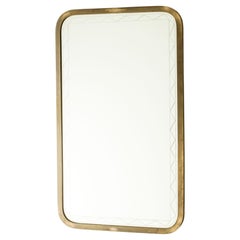 Swedish Modern Wall Mirror, Brass Frame, Etched Glass, 1940s Design